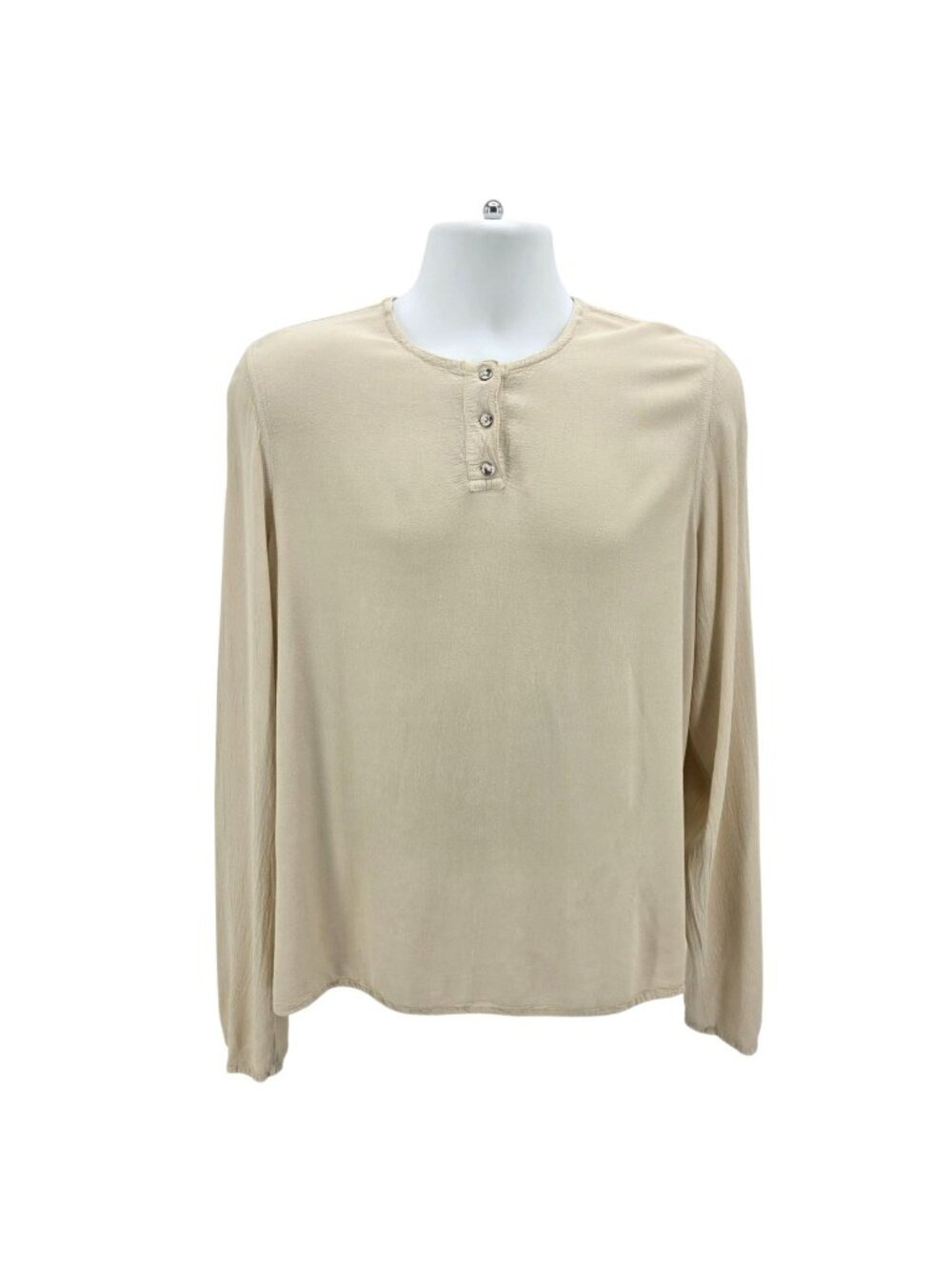 Ghost Made In England Mens Medium Henley Shirt Tan Viscose Lightweight Button